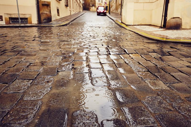 Photo of wet pavement of street
